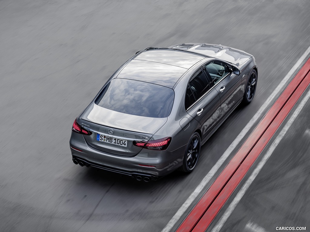 2021 Mercedes-AMG E 53 4MATIC+ Night Package (Color: Selenite Grey Metallic) - Rear Three-Quarter