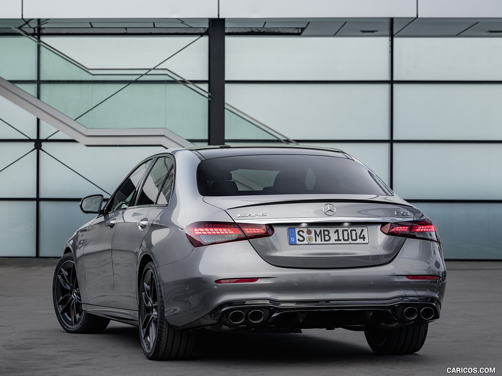 2021 Mercedes-AMG E 53 4MATIC+ Night Package (Color: Selenite Grey Metallic) - Rear Three-Quarter