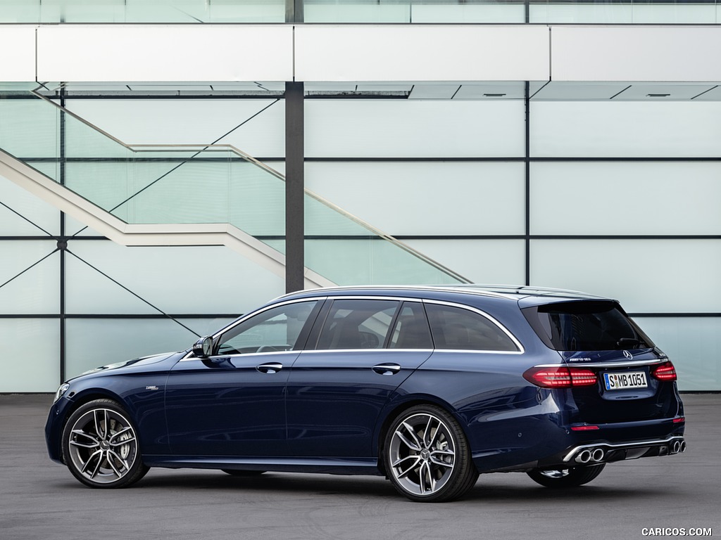 2021 Mercedes-AMG E 53 Estate 4MATIC+ T-Model (Color: Cavansite Blue Metallic) - Rear Three-Quarter