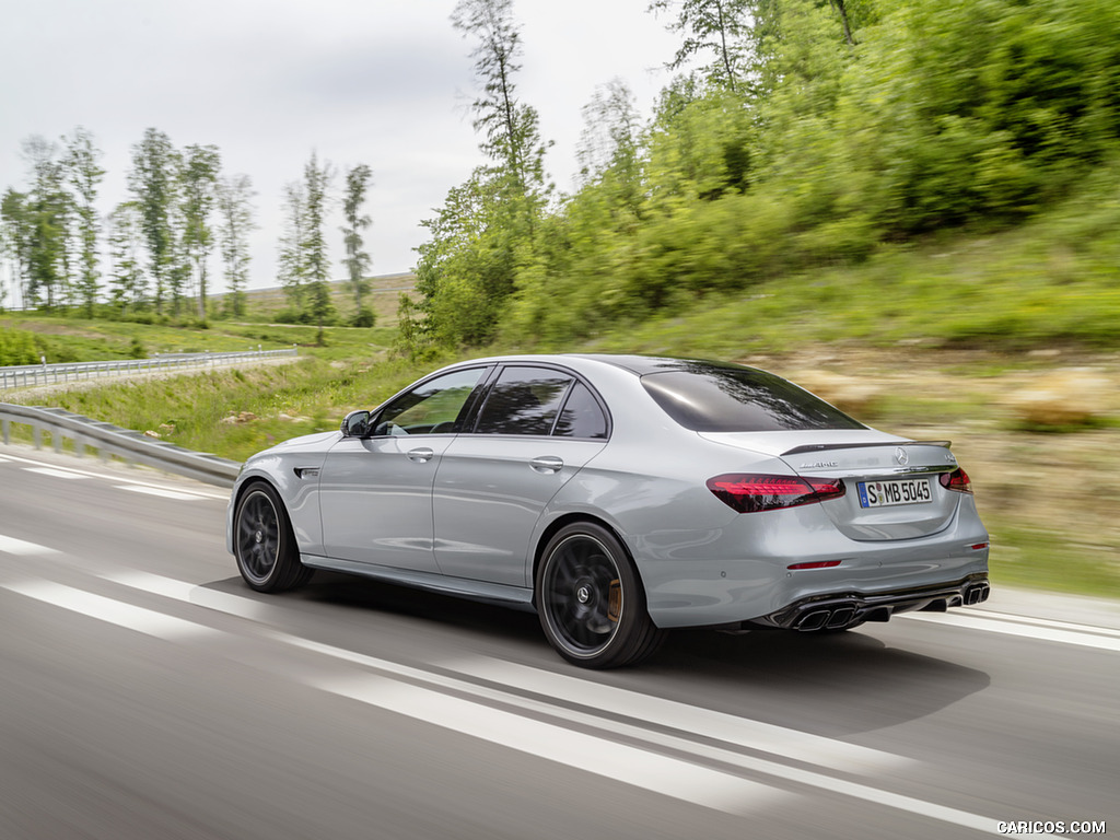 2021 Mercedes-AMG E 63 S (Color: Hightech Silver Metallic) - Rear Three-Quarter