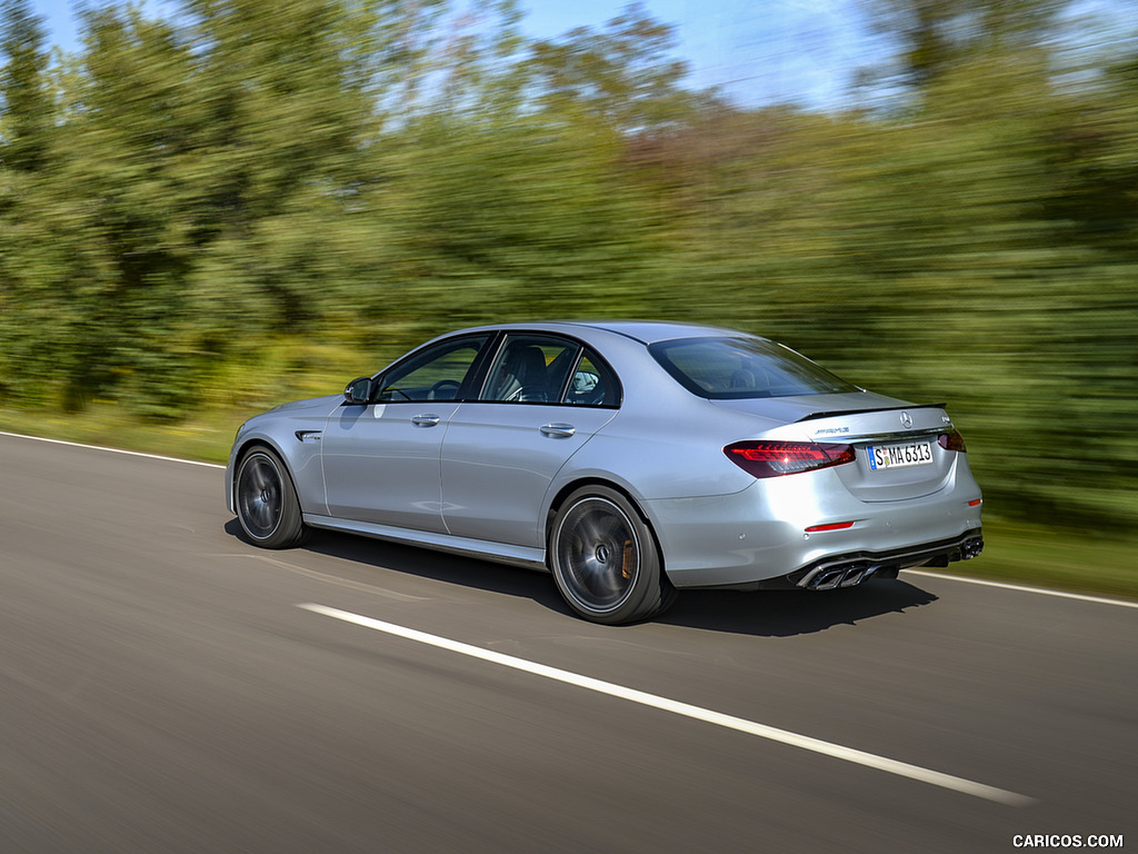 2021 Mercedes-AMG E 63 S 4MATIC+ (Color: High-Tech Silver Metallic) - Rear Three-Quarter