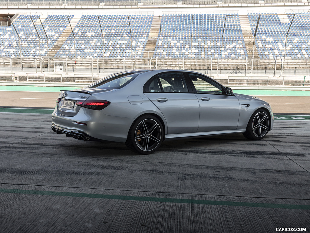 2021 Mercedes-AMG E 63 S 4MATIC+ (Color: High-Tech Silver Metallic) - Rear Three-Quarter