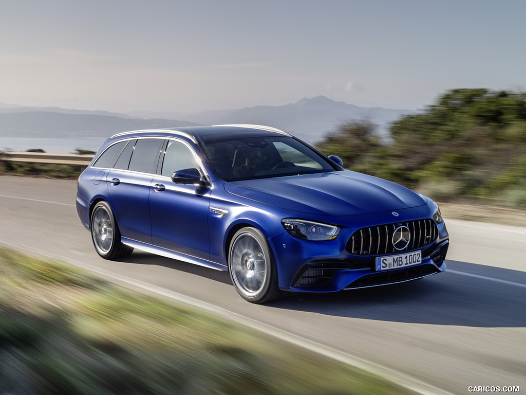 2021 Mercedes-AMG E 63 S Estate (Color: Brilliant Blue Magno) - Front Three-Quarter