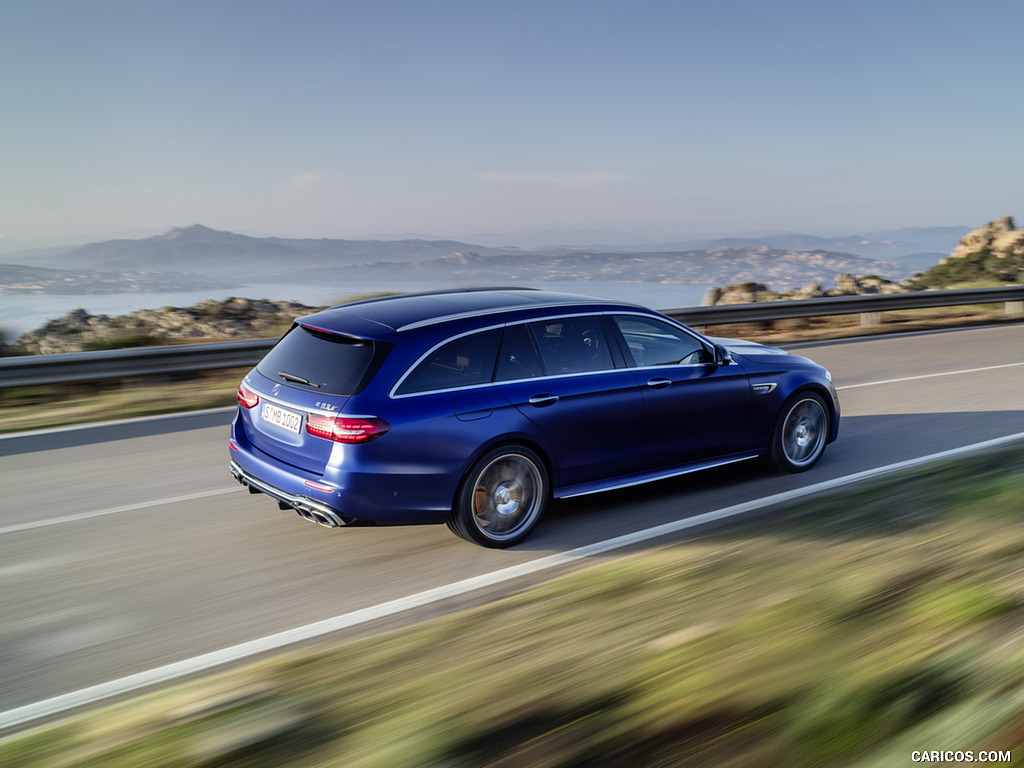 2021 Mercedes-AMG E 63 S Estate (Color: Brilliant Blue Magno) - Rear Three-Quarter