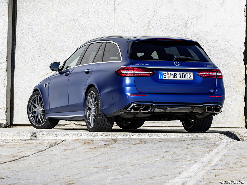 2021 Mercedes-AMG E 63 S Estate (Color: Brilliant Blue Magno) - Rear Three-Quarter