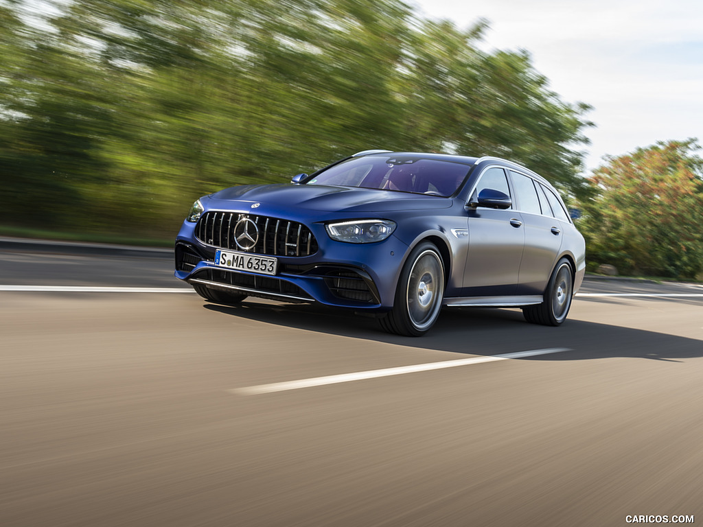 2021 Mercedes-AMG E 63 S Estate 4MATIC+ (Color: Designo Magno Brilliant Blue) - Front Three-Quarter