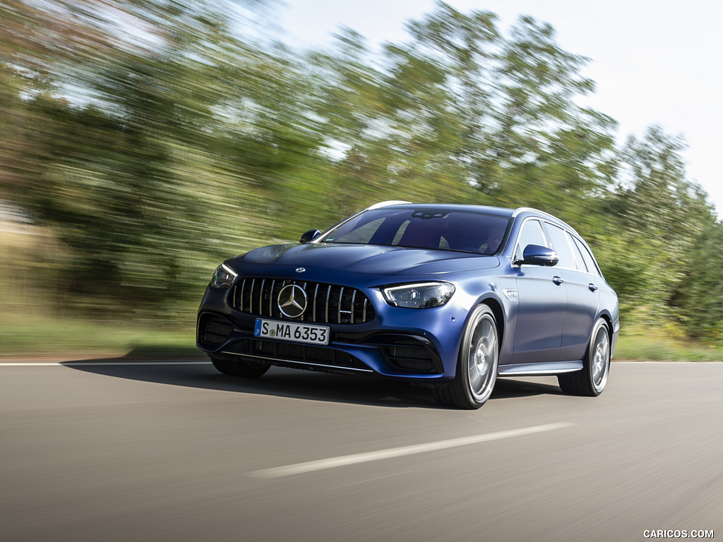 2021 Mercedes-AMG E 63 S Estate 4MATIC+ (Color: Designo Magno Brilliant Blue) - Front Three-Quarter