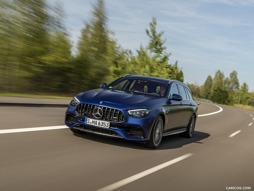 2021 Mercedes-AMG E 63 S Estate 4MATIC+ (Color: Designo Magno Brilliant Blue) - Front Three-Quarter