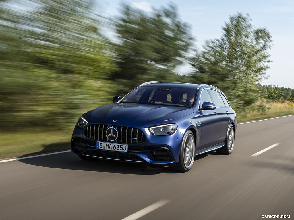 2021 Mercedes-AMG E 63 S Estate 4MATIC+ (Color: Designo Magno Brilliant Blue) - Front Three-Quarter