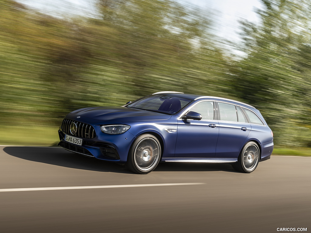 2021 Mercedes-AMG E 63 S Estate 4MATIC+ (Color: Designo Magno Brilliant Blue) - Front Three-Quarter