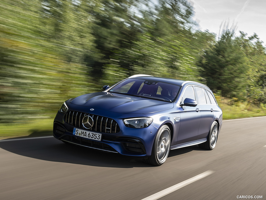 2021 Mercedes-AMG E 63 S Estate 4MATIC+ (Color: Designo Magno Brilliant Blue) - Front Three-Quarter