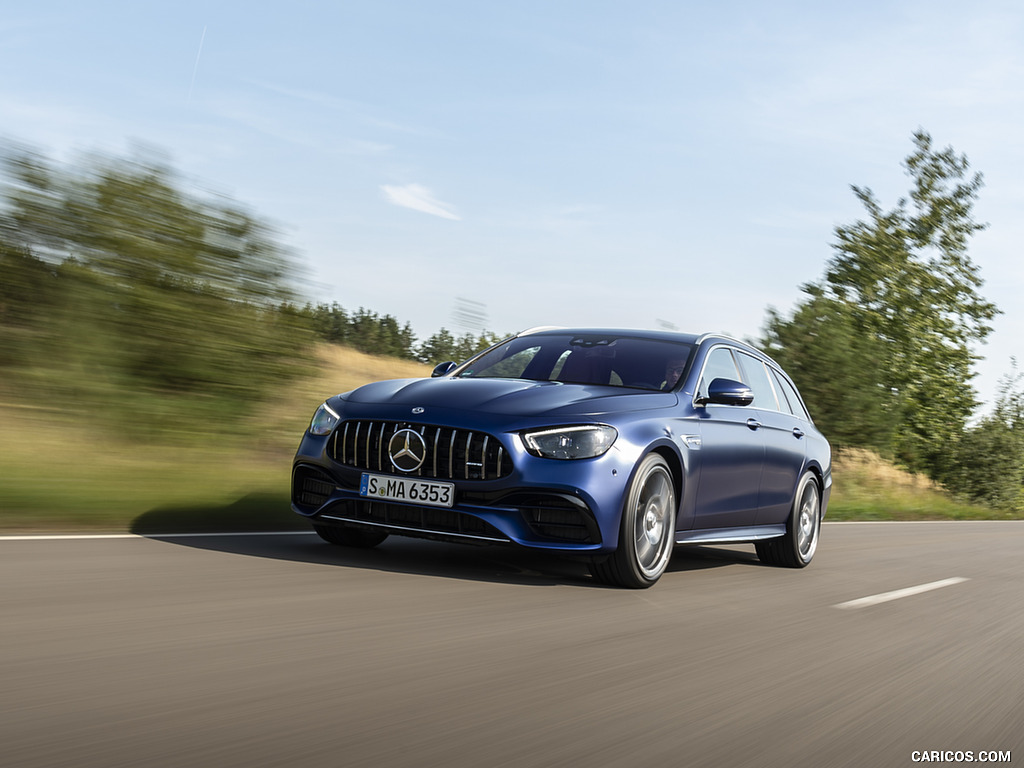 2021 Mercedes-AMG E 63 S Estate 4MATIC+ (Color: Designo Magno Brilliant Blue) - Front Three-Quarter