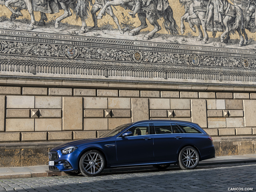 2021 Mercedes-AMG E 63 S Estate 4MATIC+ (Color: Designo Magno Brilliant Blue) - Front Three-Quarter