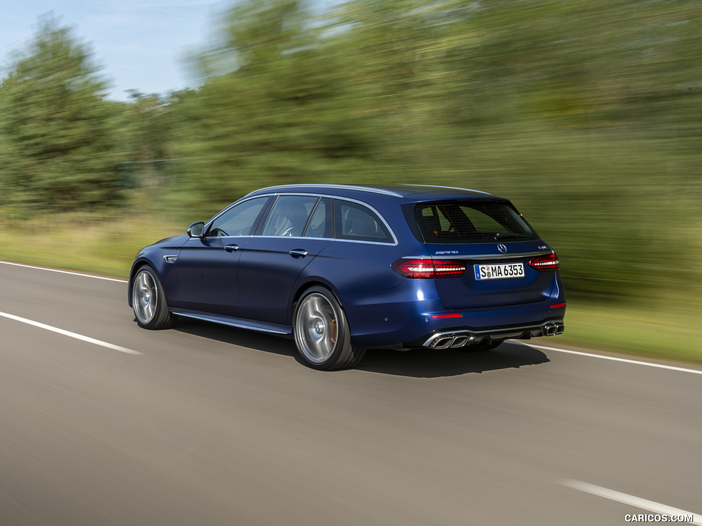 2021 Mercedes-AMG E 63 S Estate 4MATIC+ (Color: Designo Magno Brilliant Blue) - Rear Three-Quarter