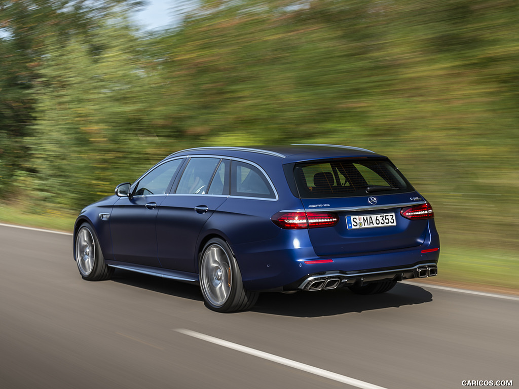 2021 Mercedes-AMG E 63 S Estate 4MATIC+ (Color: Designo Magno Brilliant Blue) - Rear Three-Quarter