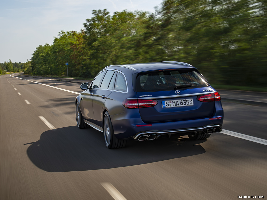 2021 Mercedes-AMG E 63 S Estate 4MATIC+ (Color: Designo Magno Brilliant Blue) - Rear Three-Quarter