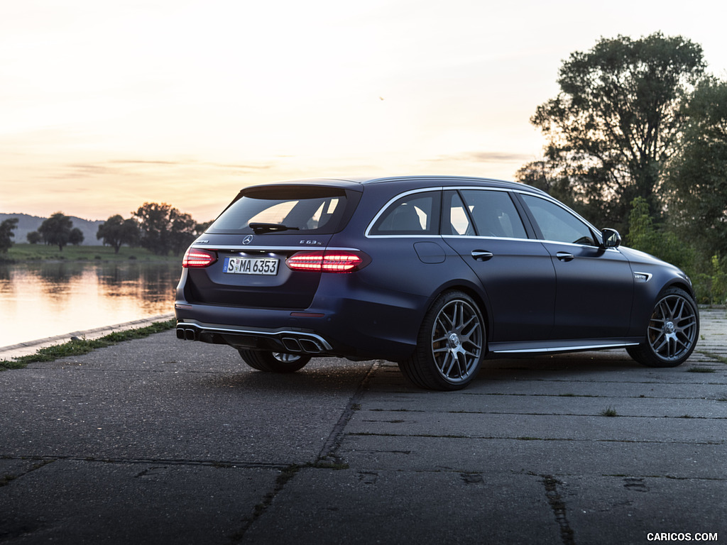 2021 Mercedes-AMG E 63 S Estate 4MATIC+ (Color: Designo Magno Brilliant Blue) - Rear Three-Quarter