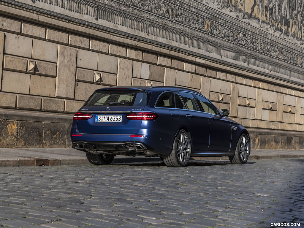 2021 Mercedes-AMG E 63 S Estate 4MATIC+ (Color: Designo Magno Brilliant Blue) - Rear Three-Quarter