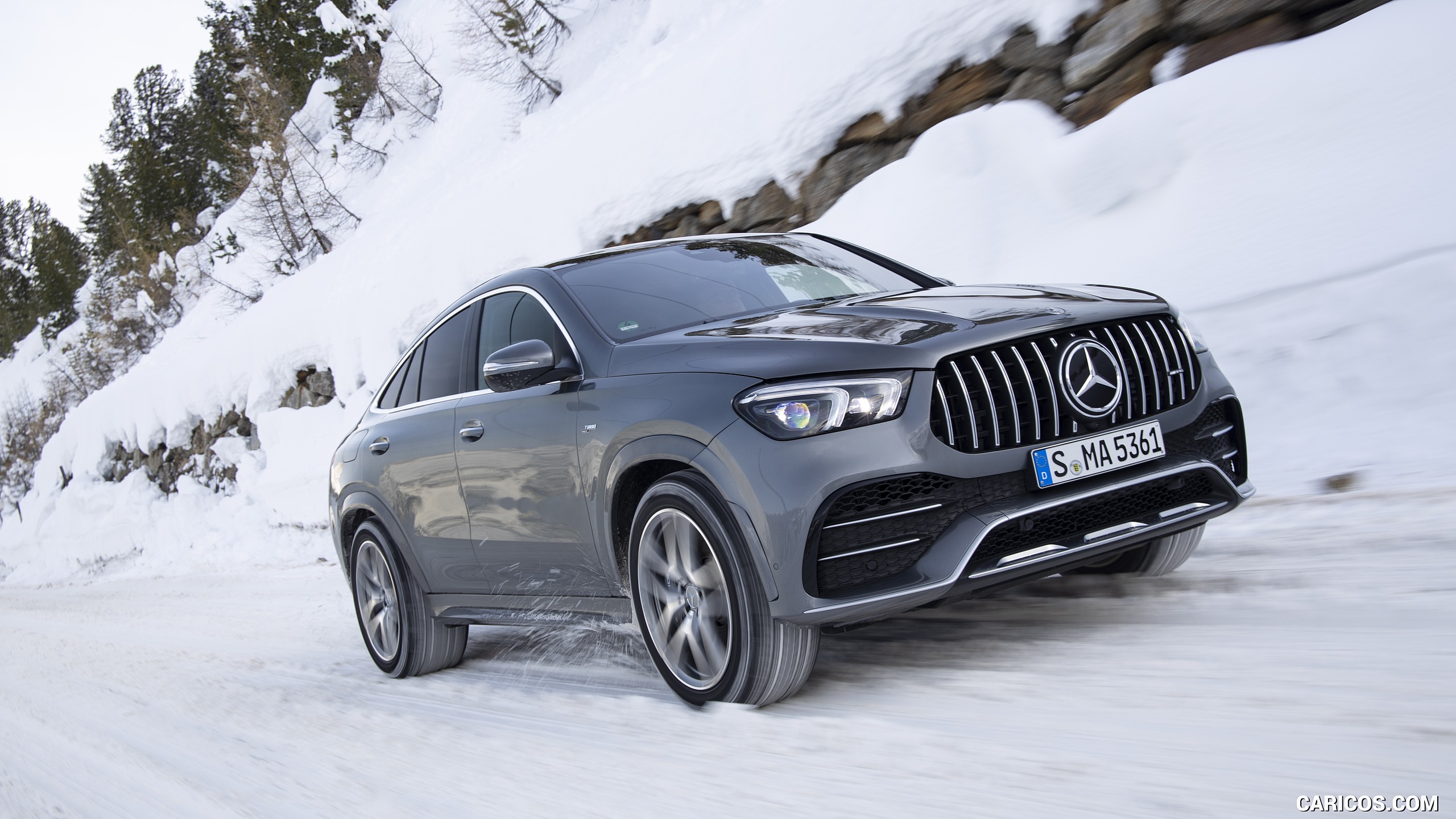 2021 Mercedes-AMG GLE 53 4MATIC Coupe (Color: Selenite Gray Metallic) - Front Three-Quarter, #65 of 178