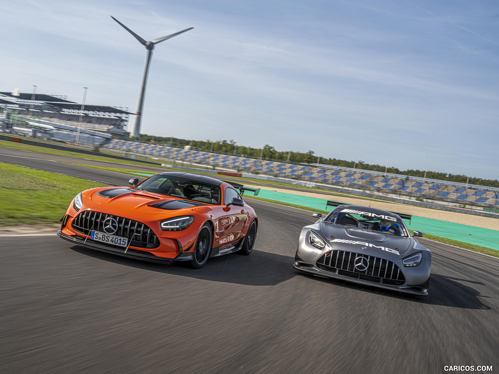 2021 Mercedes-AMG GT Black Series (Color: Magma Beam) and AMG GT3 Racing Car