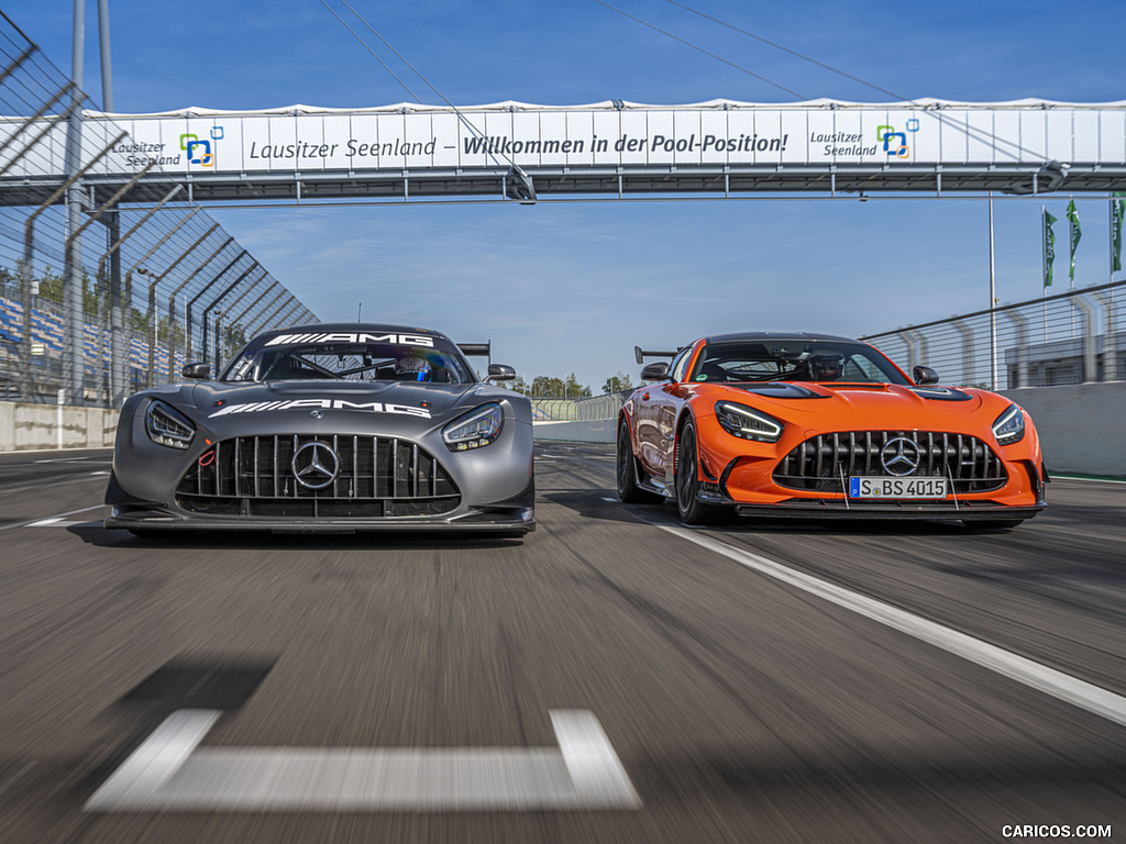 2021 Mercedes-AMG GT Black Series (Color: Magma Beam) and AMG GT3 Racing Car