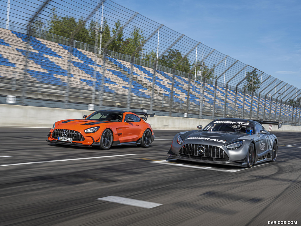 2021 Mercedes-AMG GT Black Series (Color: Magma Beam) and AMG GT3 Racing Car