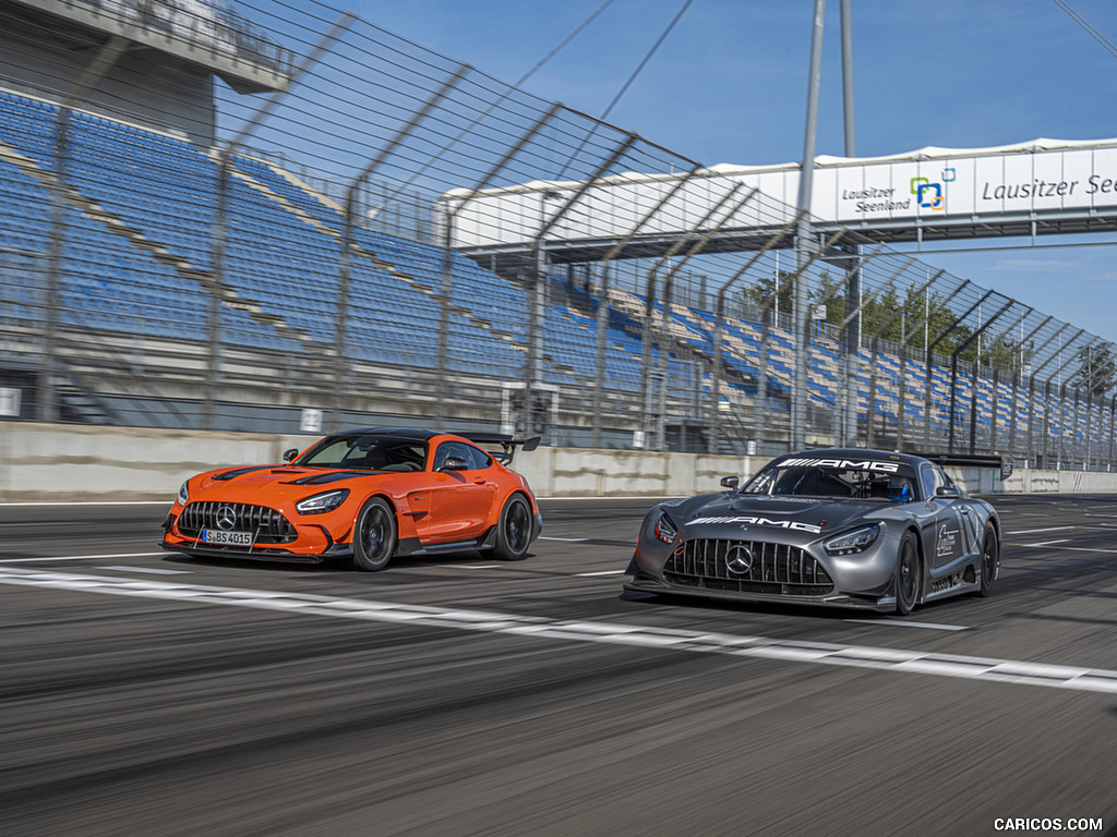 2021 Mercedes-AMG GT Black Series (Color: Magma Beam) and AMG GT3 Racing Car