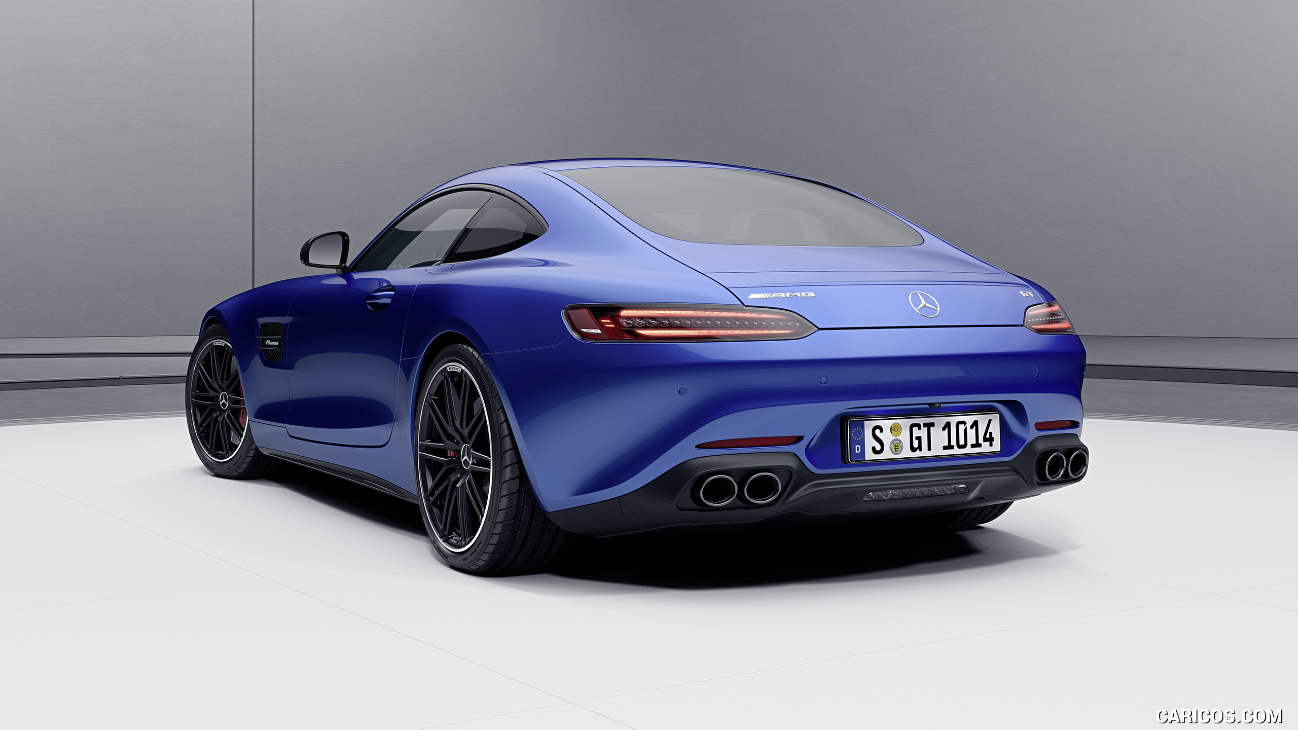 2021 Mercedes-AMG GT Coupe and Roadster Coupe Night Package (Color: Brillant Blue) - Rear Three-Quarter, #7 of 12