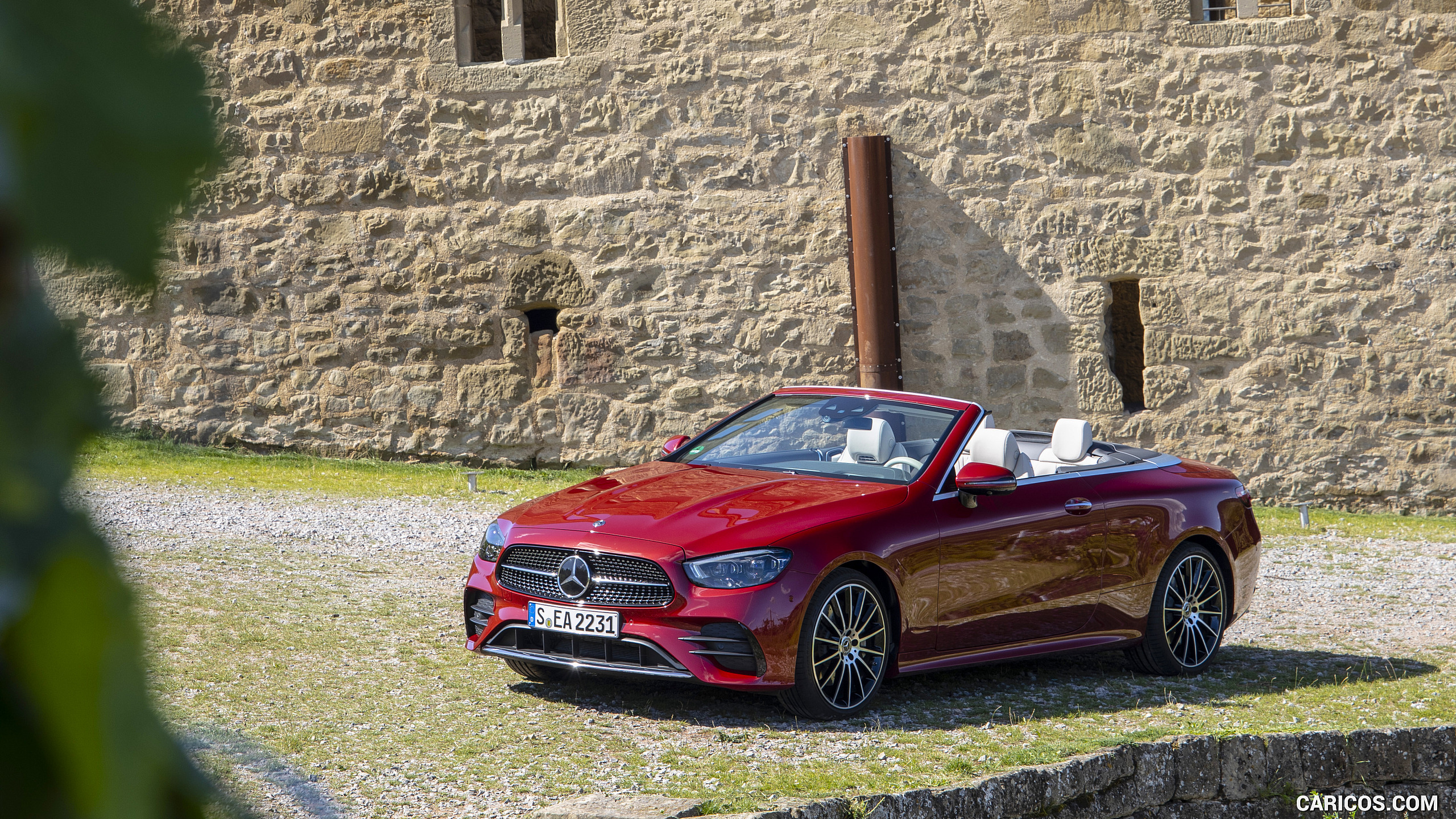 2021 Mercedes-Benz E 450 4MATIC Cabriolet (Color: Patagonia Red) - Front Three-Quarter, #34 of 55