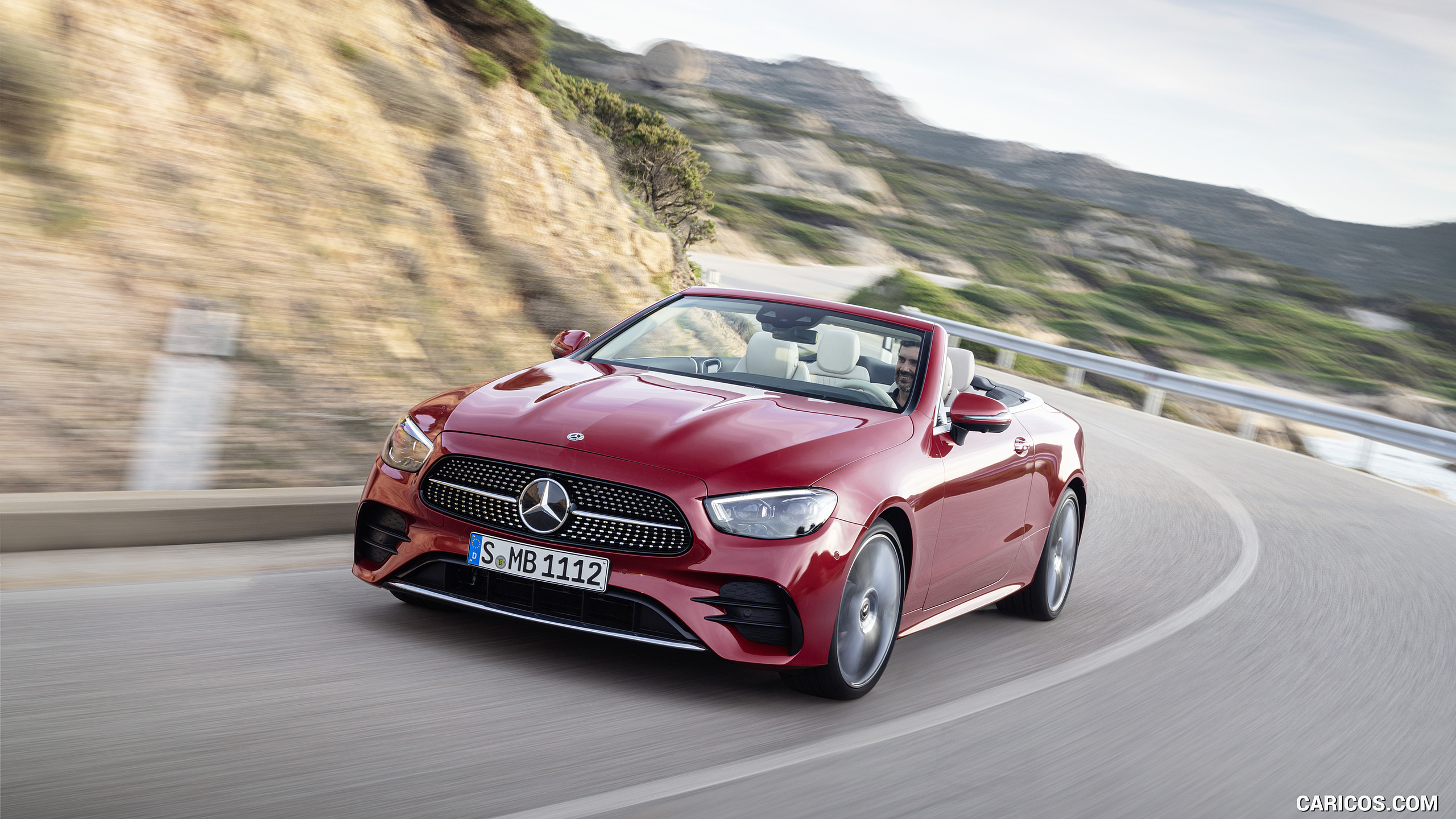 2021 Mercedes-Benz E 450 4MATIC Cabriolet AMG Line (Color: Designo Hyacinth Red Metallic) - Front, #14 of 55