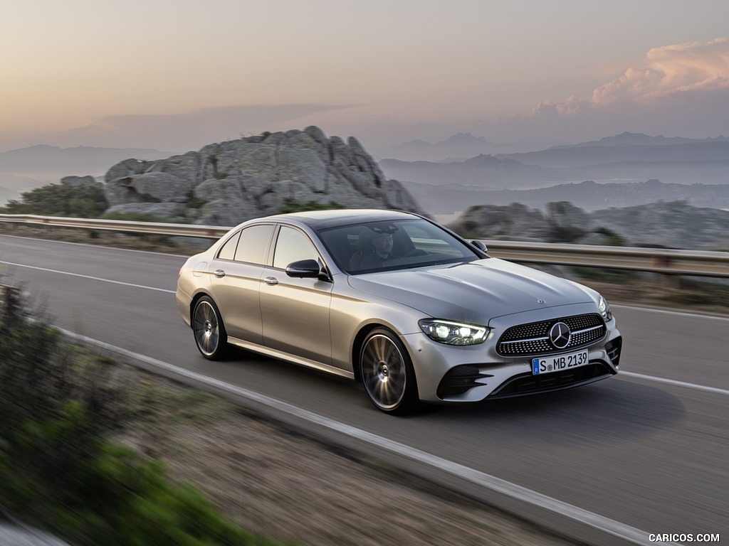 2021 Mercedes-Benz E-Class AMG line (Color: Mojave Silver Metallic) - Front Three-Quarter