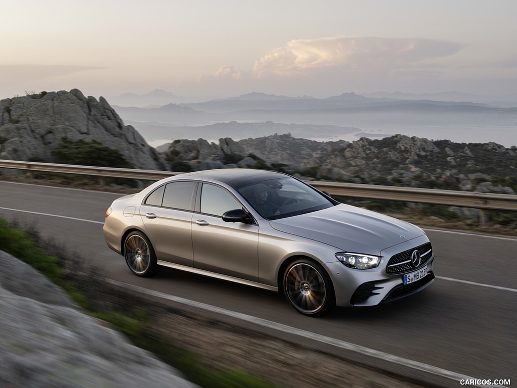 2021 Mercedes-Benz E-Class AMG line (Color: Mojave Silver Metallic) - Front Three-Quarter