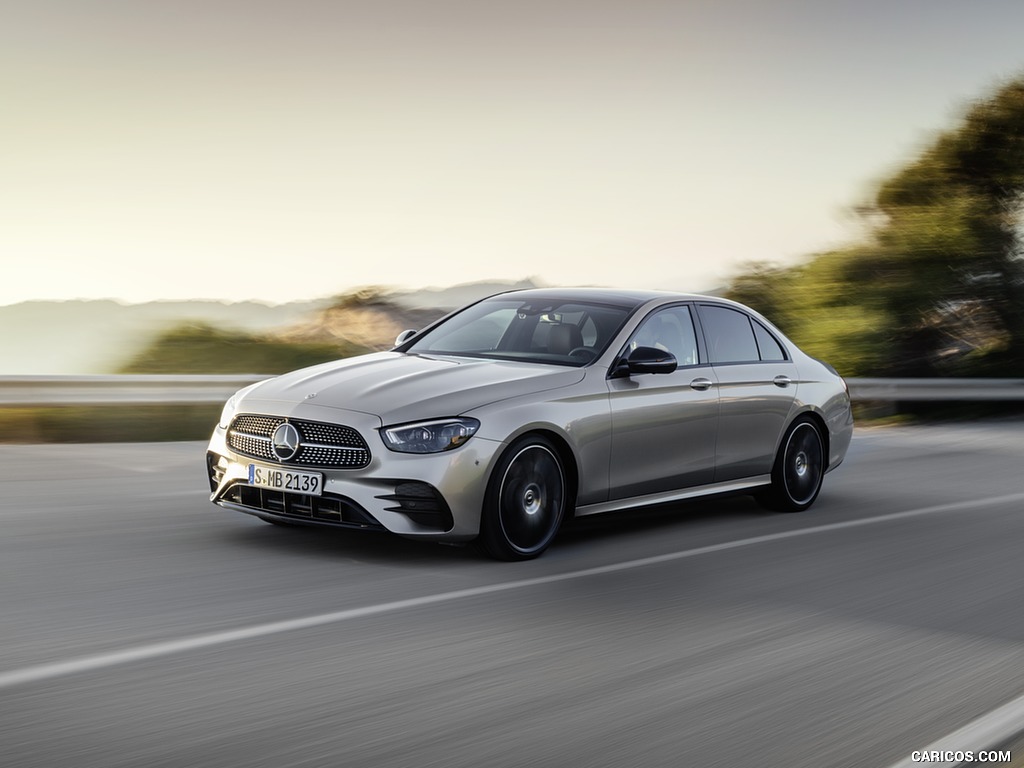 2021 Mercedes-Benz E-Class AMG line (Color: Mojave Silver Metallic) - Front Three-Quarter