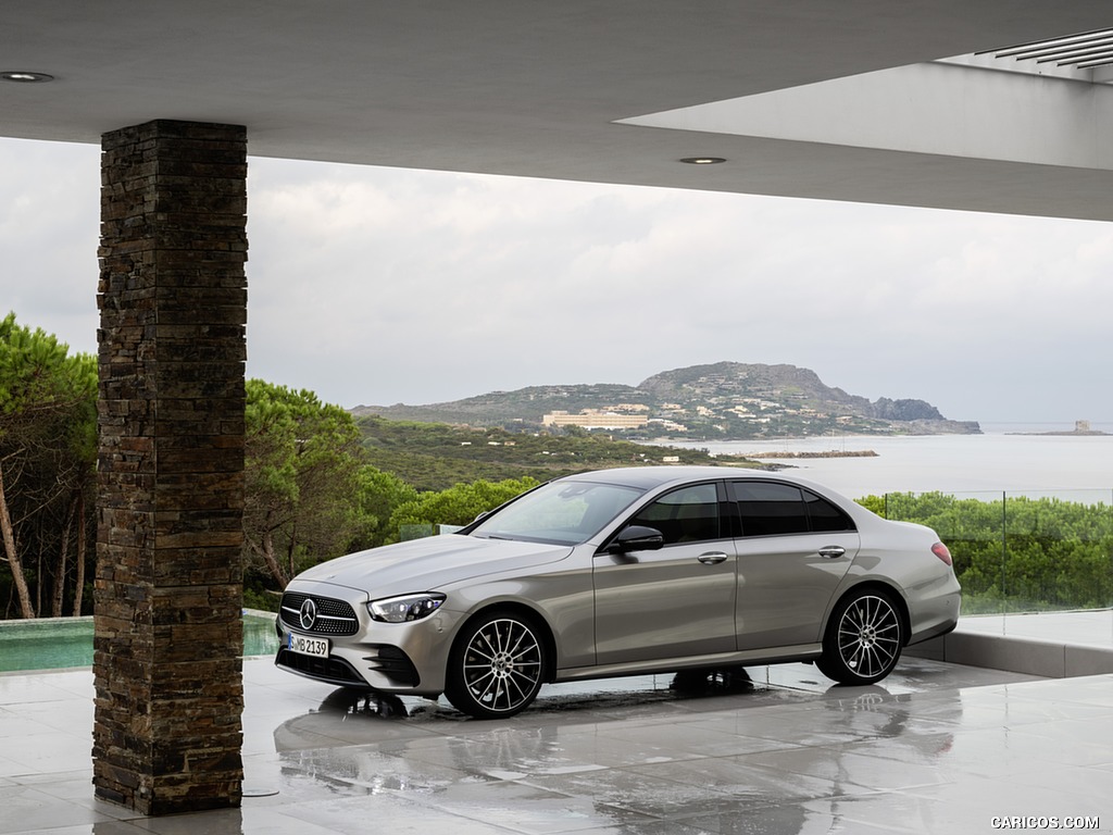 2021 Mercedes-Benz E-Class AMG line (Color: Mojave Silver Metallic) - Front Three-Quarter