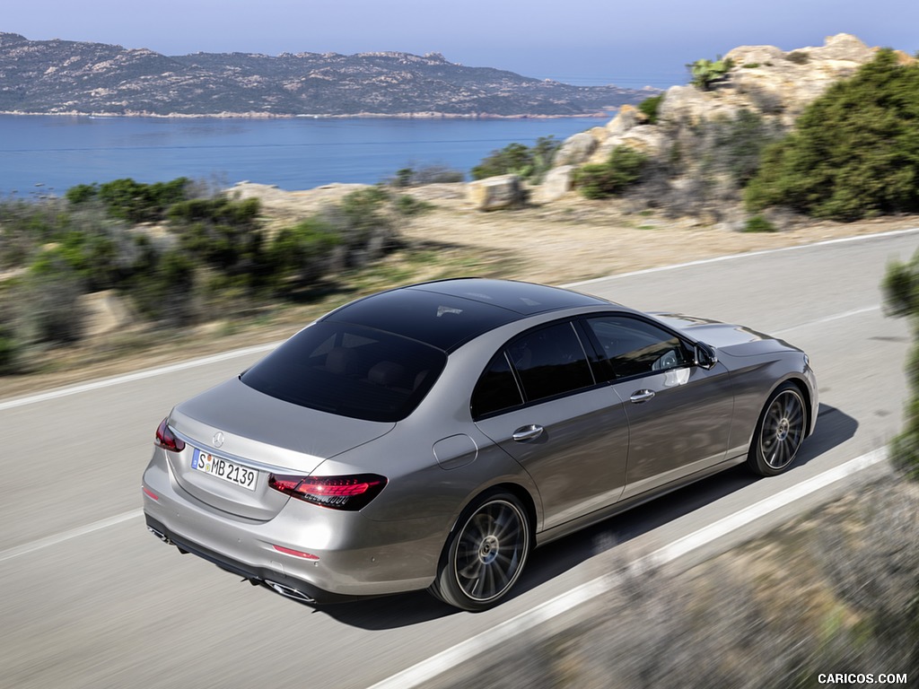 2021 Mercedes-Benz E-Class AMG line (Color: Mojave Silver Metallic) - Rear Three-Quarter