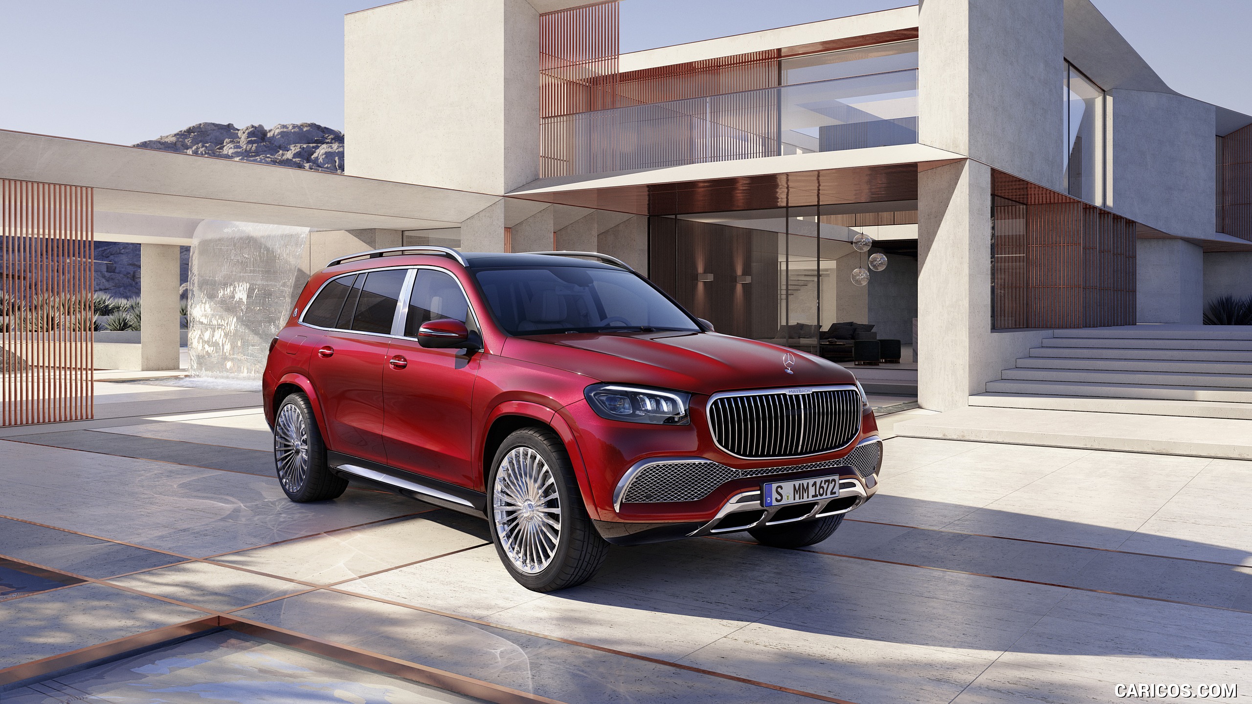 2021 Mercedes-Maybach GLS 600 (Color: Designo Hyacinth Red Metallic) - Front Three-Quarter, #48 of 297