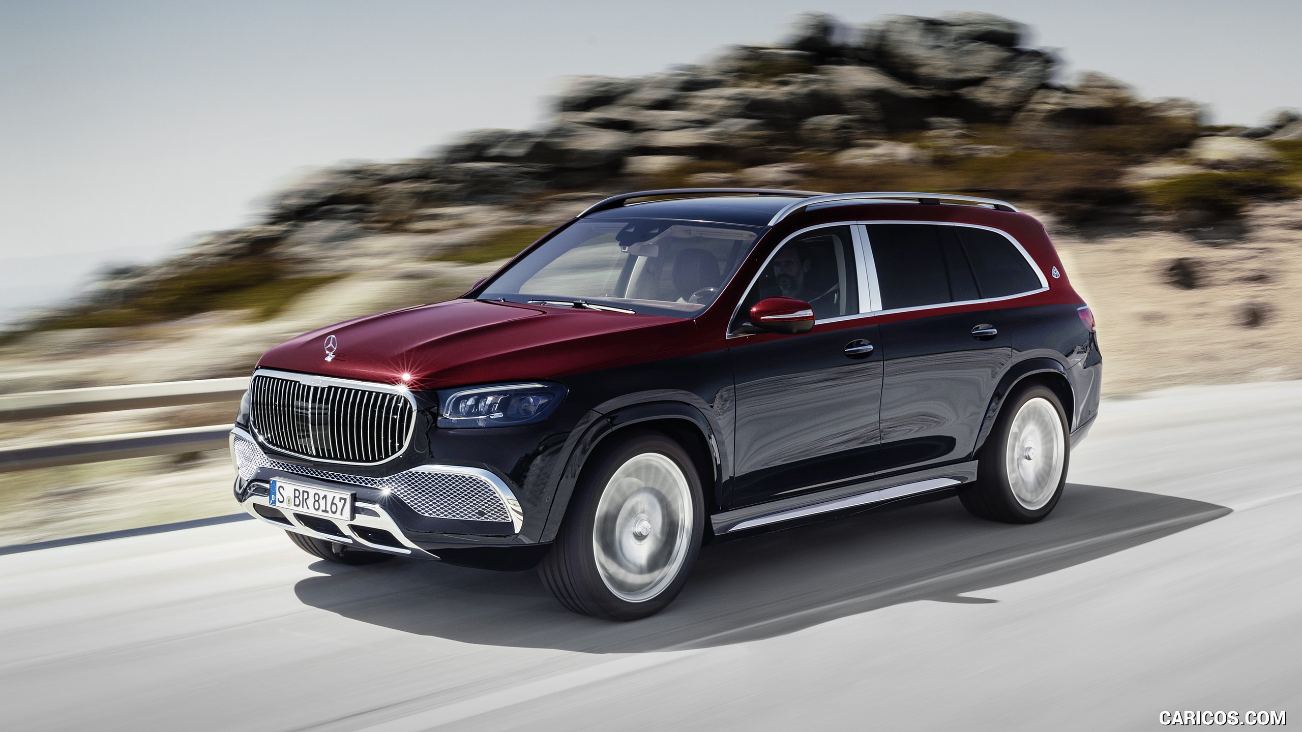 2021 Mercedes-Maybach GLS 600 (Color: Rubellite Red / Obsidian Black) - Front Three-Quarter, #1 of 297