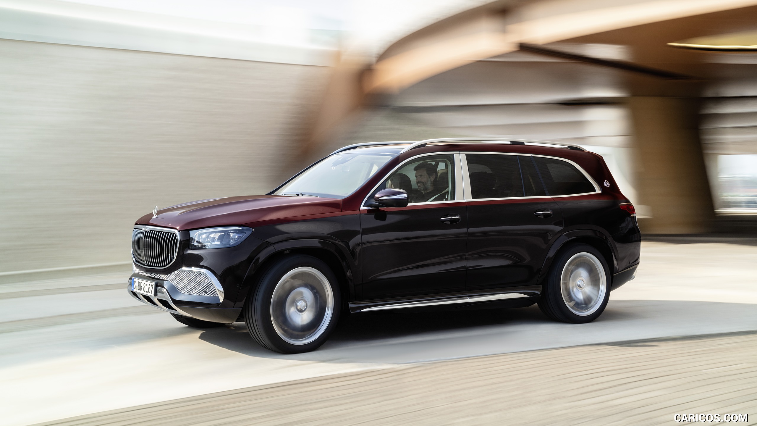 2021 Mercedes-Maybach GLS 600 (Color: Rubellite Red / Obsidian Black) - Front Three-Quarter, #5 of 297