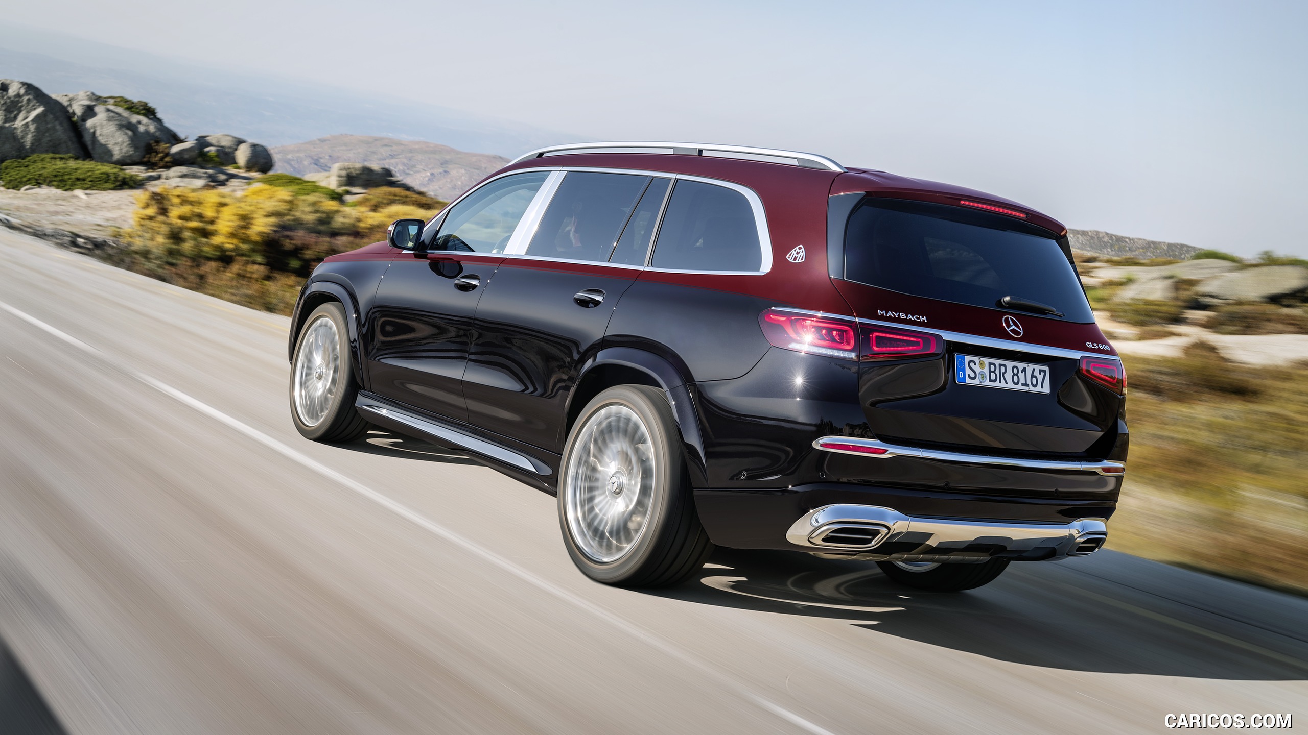 2021 Mercedes-Maybach GLS 600 (Color: Rubellite Red / Obsidian Black) - Rear Three-Quarter, #3 of 297