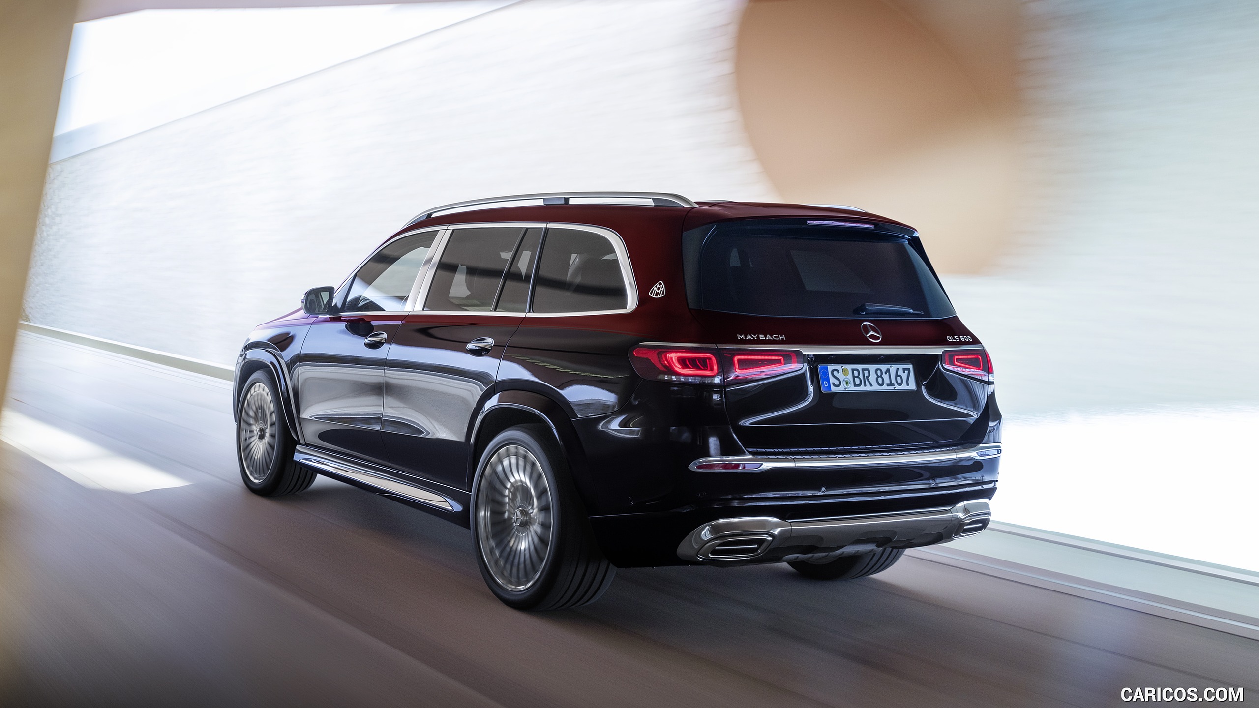 2021 Mercedes-Maybach GLS 600 (Color: Rubellite Red / Obsidian Black) - Rear Three-Quarter, #7 of 297