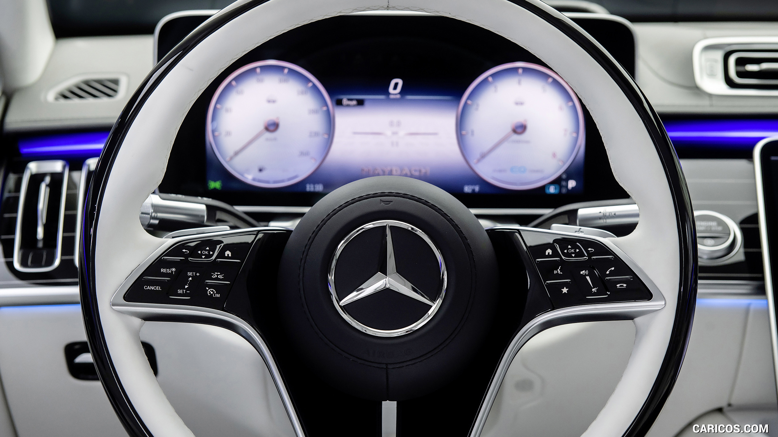2021 Mercedes-Maybach S-Class (Color: Designo Crystal White / Silver Grey Pearl) - Interior, Steering Wheel, #103 of 157