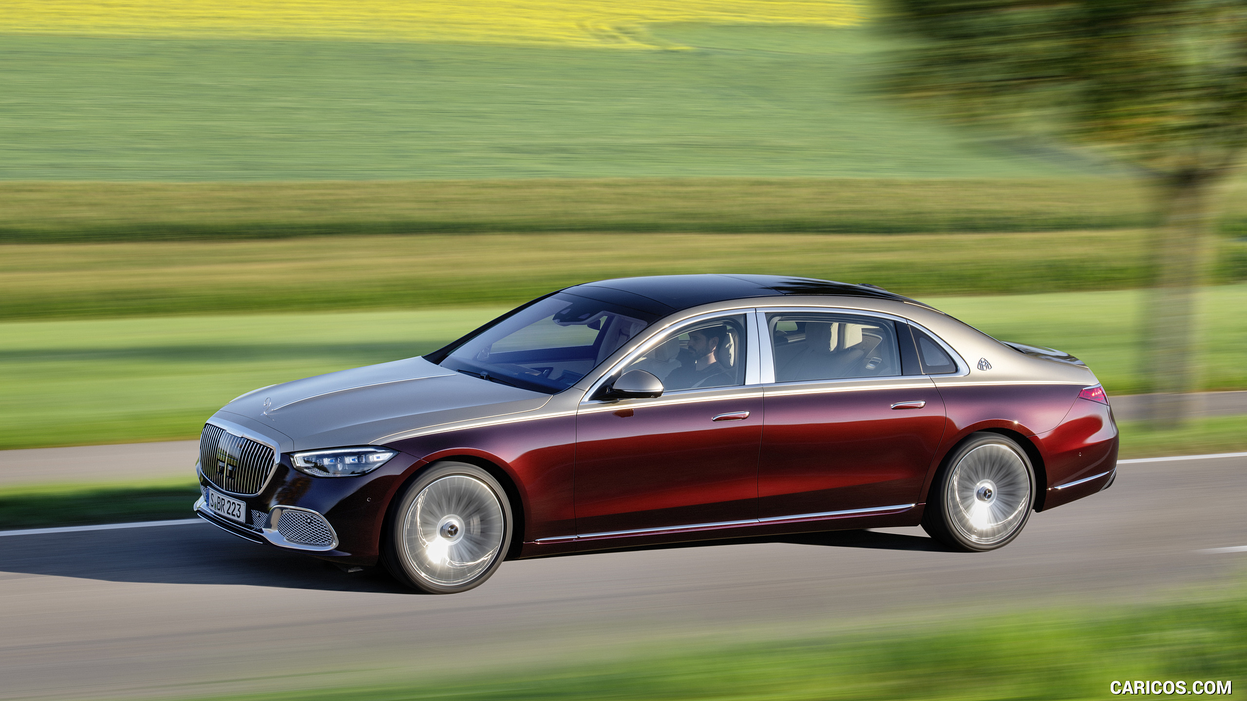 2021 Mercedes-Maybach S-Class (Color: Designo Rubellite Red / Kalahari Gold) - Front Three-Quarter, #5 of 157