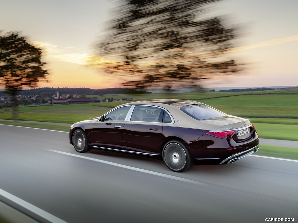 2021 Mercedes-Maybach S-Class (Color: Designo Rubellite Red / Kalahari Gold) - Rear Three-Quarter