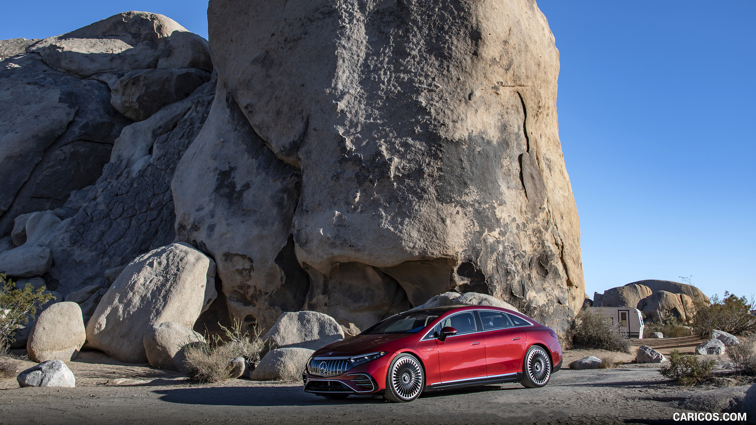 2022 Mercedes-AMG EQS 53 4MATIC+ (Color: Hyazinth Red Metallic) - Front Three-Quarter, #57 of 76