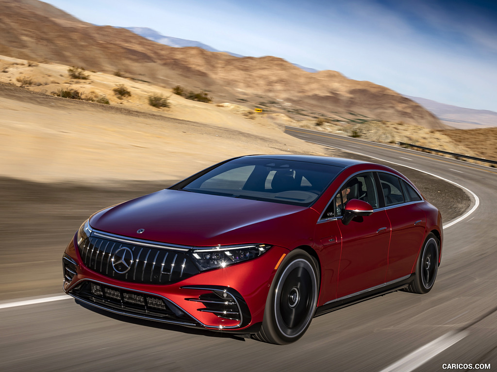 2022 Mercedes-AMG EQS 53 4MATIC+ (Color: Hyazinth Red Metallic) - Front Three-Quarter