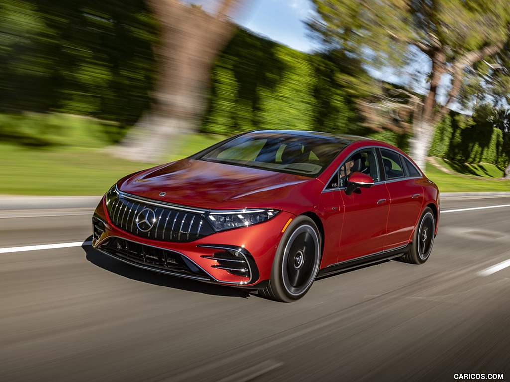 2022 Mercedes-AMG EQS 53 4MATIC+ (Color: Hyazinth Red Metallic) - Front Three-Quarter