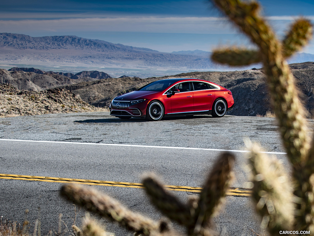 2022 Mercedes-AMG EQS 53 4MATIC+ (Color: Hyazinth Red Metallic) - Front Three-Quarter