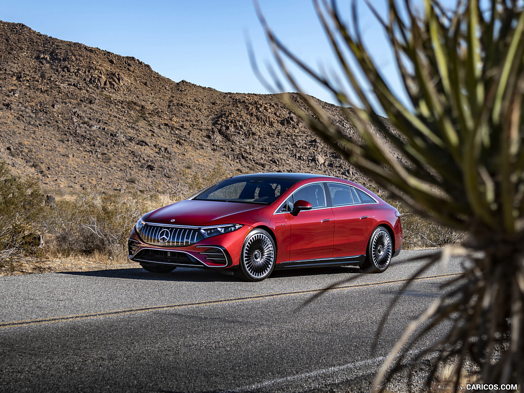 2022 Mercedes-AMG EQS 53 4MATIC+ (Color: Hyazinth Red Metallic) - Front Three-Quarter