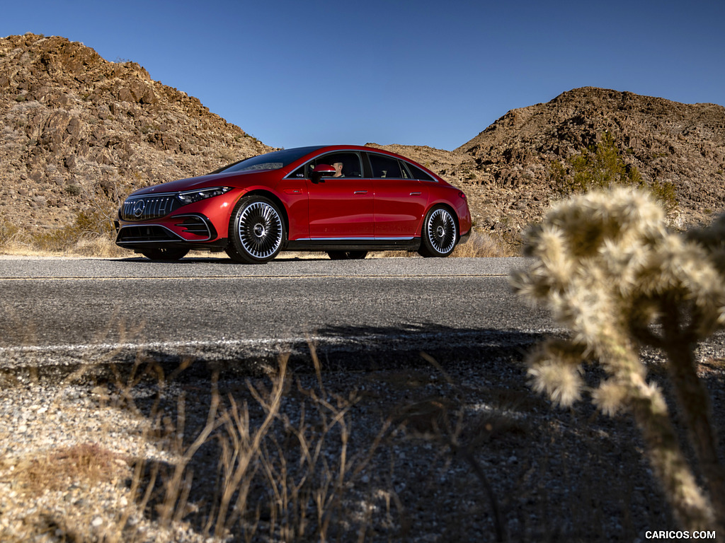 2022 Mercedes-AMG EQS 53 4MATIC+ (Color: Hyazinth Red Metallic) - Front Three-Quarter