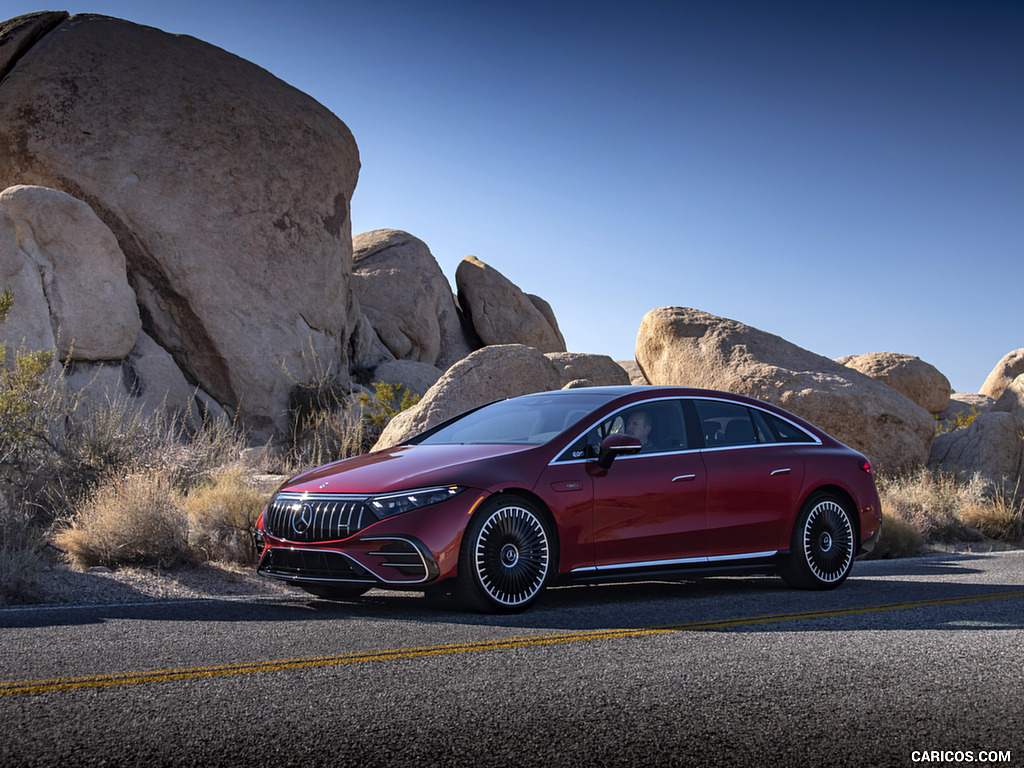 2022 Mercedes-AMG EQS 53 4MATIC+ (Color: Hyazinth Red Metallic) - Front Three-Quarter